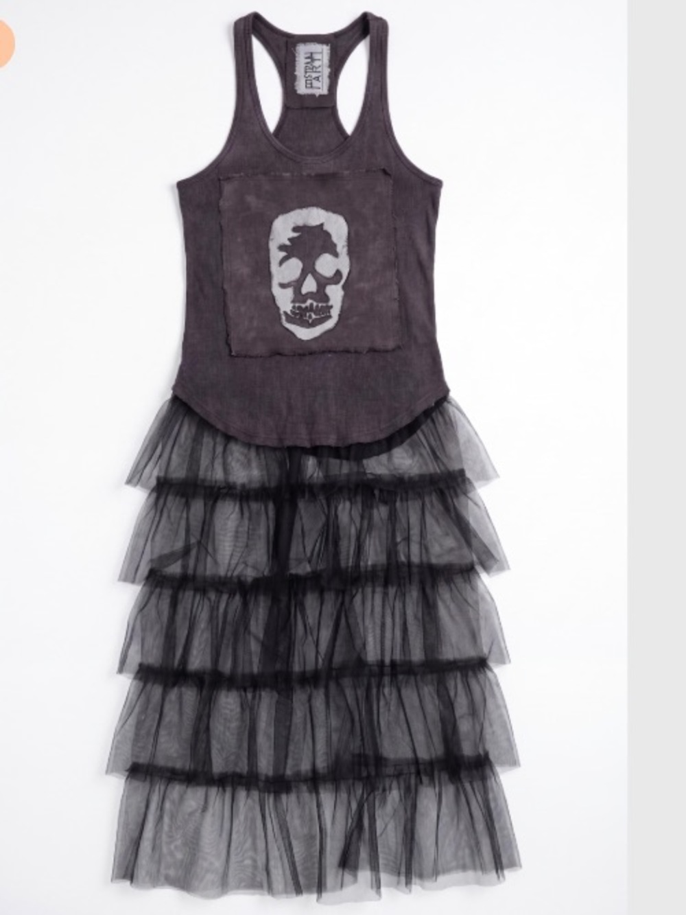 Hand Crafted Black Skull Tank Top with Layered Tulle Skirt